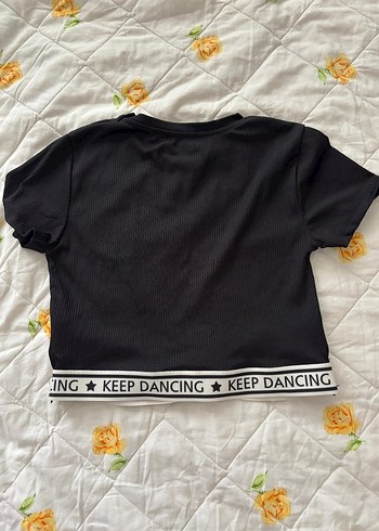 Diğer Siyah Baskılı Kemerli Crop Top
