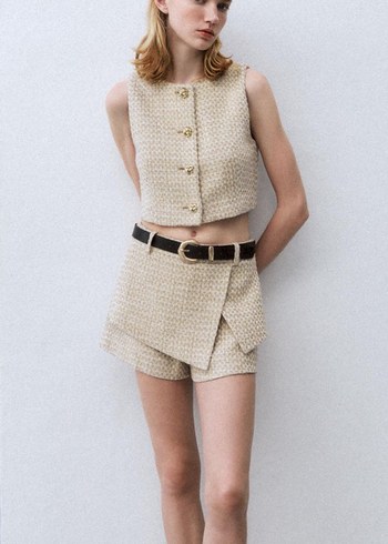 Bej Kemerli Mini Triko Şort Zara