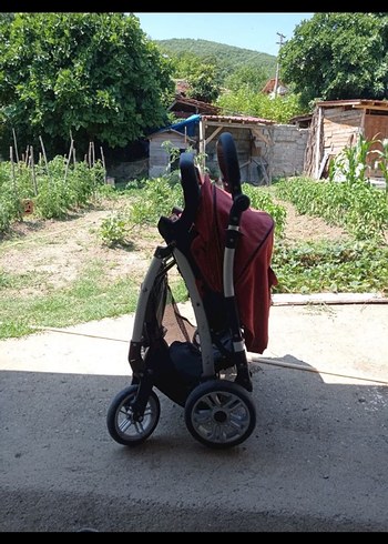 Bordo Bebek Arabası Gri Detaylı - Görsel 7