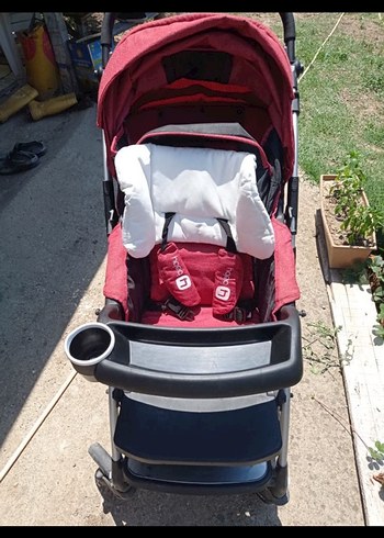 Bordo Bebek Arabası Gri Detaylı - Görsel 2