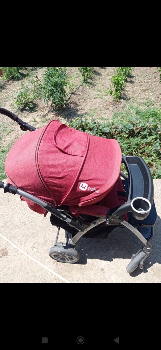 Bordo Bebek Arabası Gri Detaylı - Görsel 5