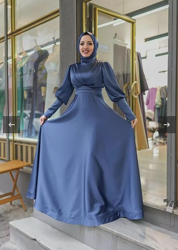 Uzun Kollu Mavi Drapeli Uzun Elbise - Görsel 3