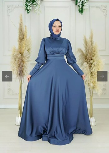 Uzun Kollu Mavi Drapeli Uzun Elbise - Görsel 5