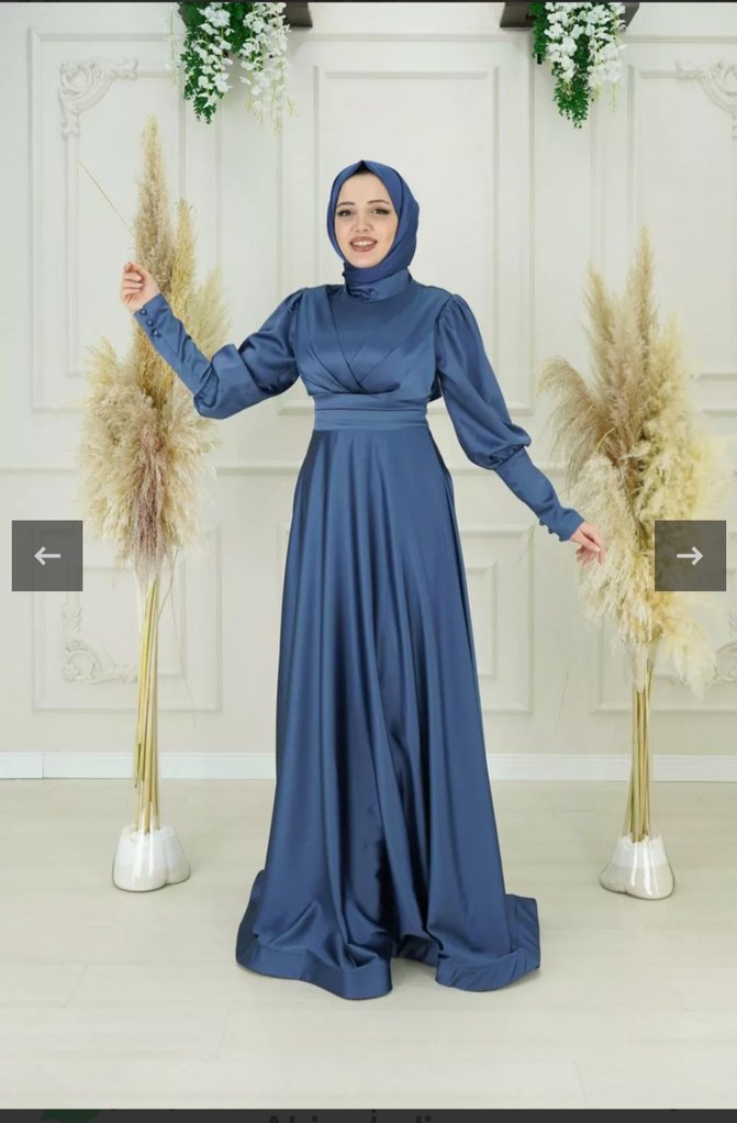 Uzun Kollu Mavi Drapeli Uzun Elbise - Görsel 4