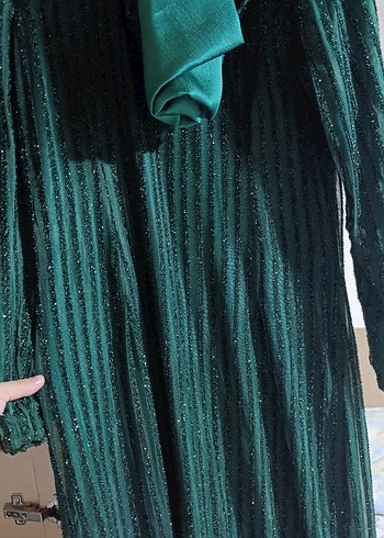 Uzun Kol Drapeli Yeşil Kadın Elbise sal fiyata dahildir - Görsel 5