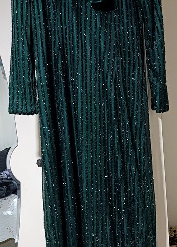 Uzun Kol Drapeli Yeşil Kadın Elbise sal fiyata dahildir - Görsel 7