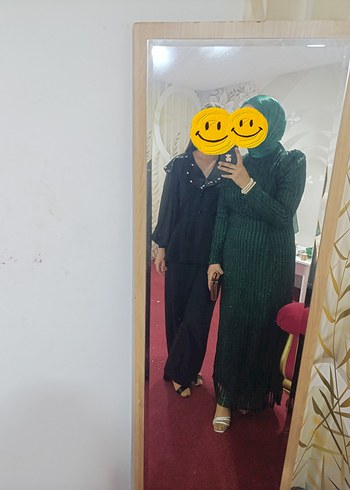 Uzun Kol Drapeli Yeşil Kadın Elbise sal fiyata dahildir - Görsel 2