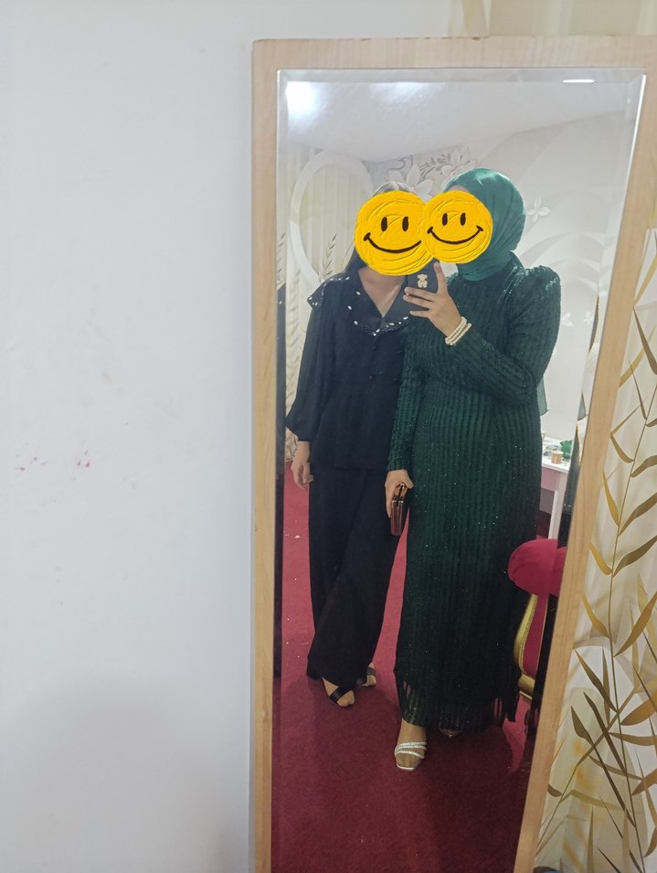 Uzun Kol Drapeli Yeşil Kadın Elbise sal fiyata dahildir - Görsel 2