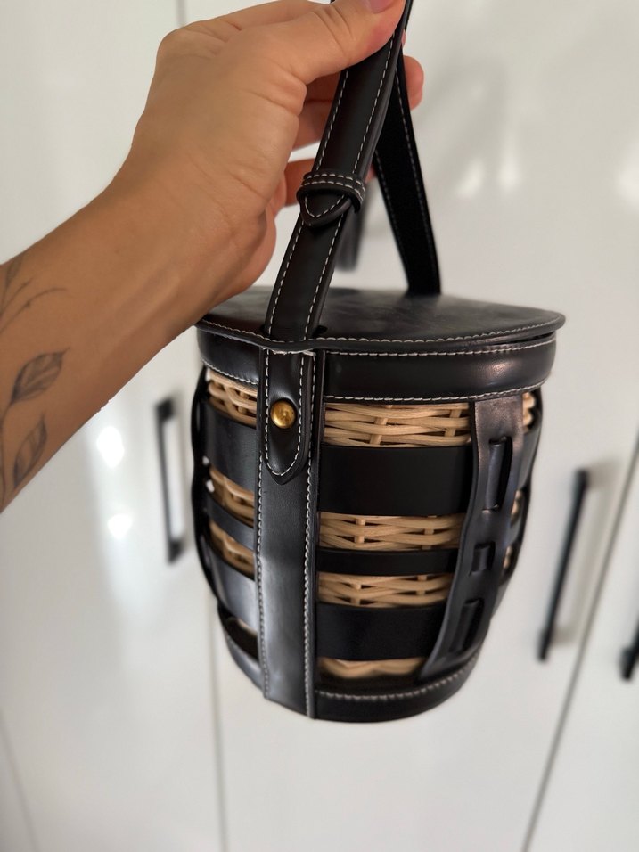 Siyah Deri Yılan Desenli Kadın Çanta - Görsel 2