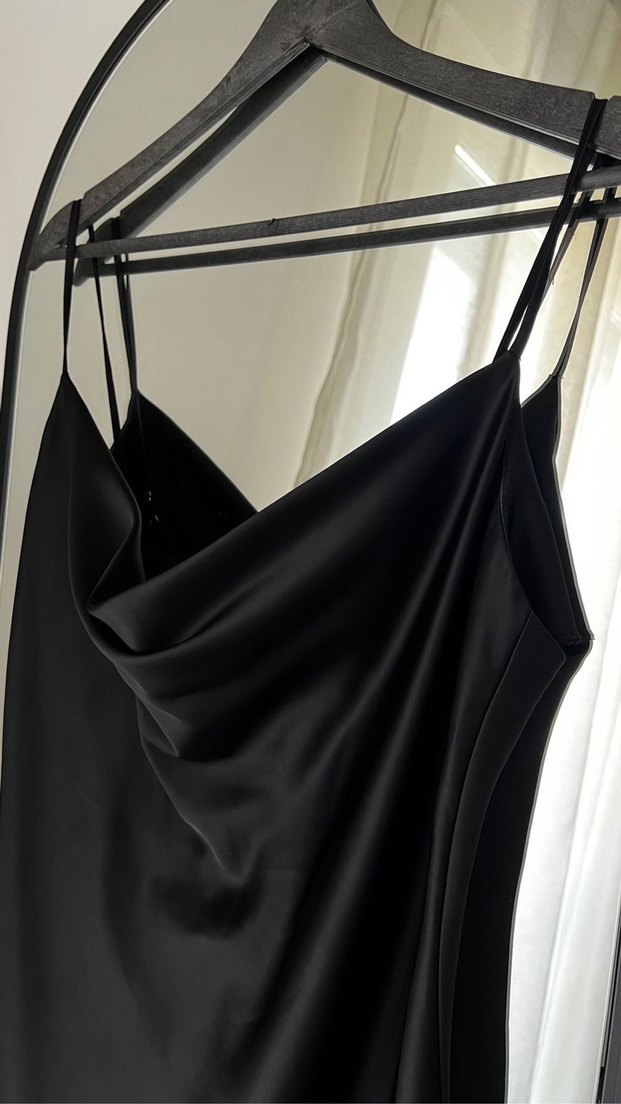 Siyah Drapeli Uzun Kadın Elbise - Görsel 2