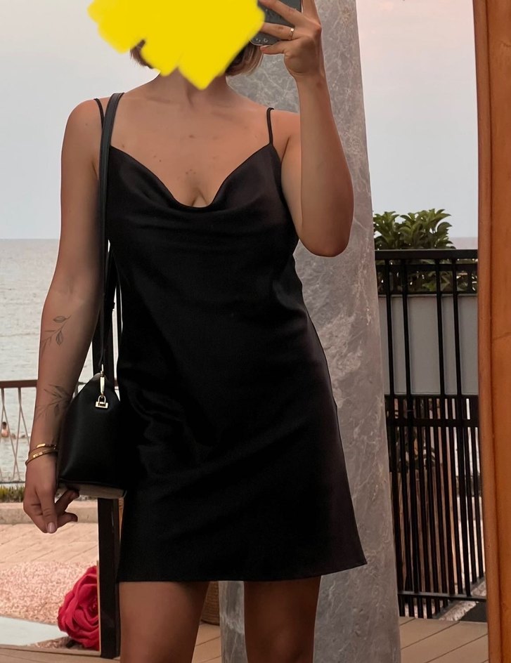 Siyah Drapeli Uzun Kadın Elbise - Görsel 3