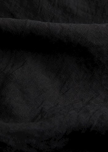 Siyah Kısa Kollu Midi Keten Elbise - Görsel 2