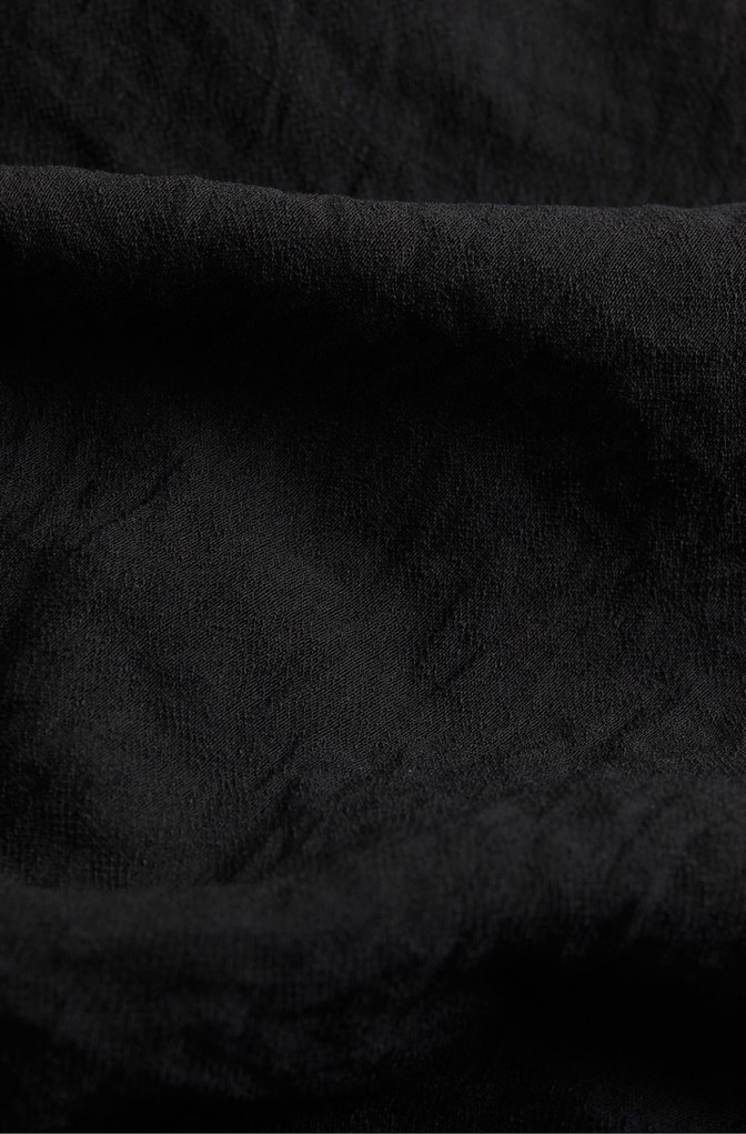 Siyah Kısa Kollu Midi Keten Elbise - Görsel 2