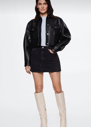 Siyah Denim Mini Etek - Görsel 2