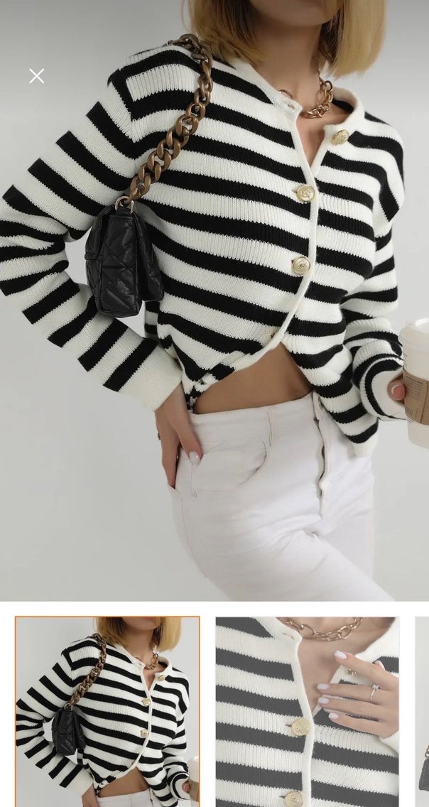 Düğmeli Çizgili Midi Kadın Hırka - Görsel 3