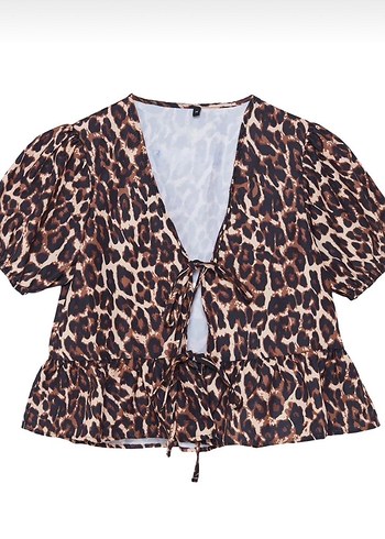 Leopar Desenli V Yaka Kemerli Kadın Bluz - Görsel 3