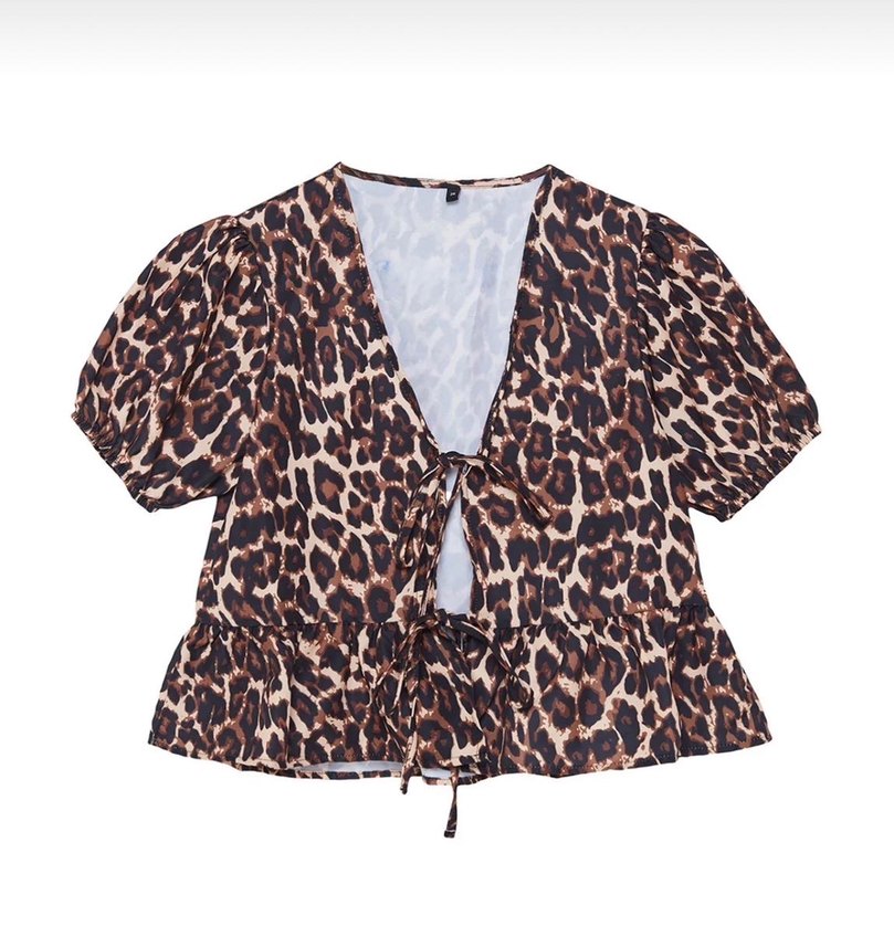 Leopar Desenli V Yaka Kemerli Kadın Bluz - Görsel 3