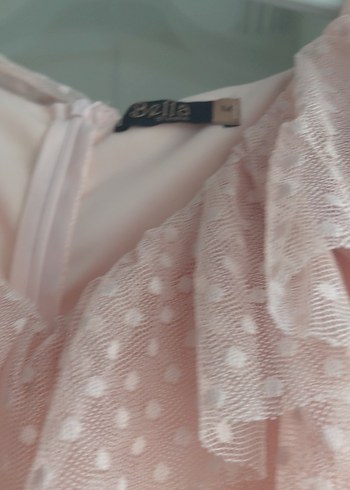 Pembe V Yaka Fırfırlı Midi Elbise - Görsel 5