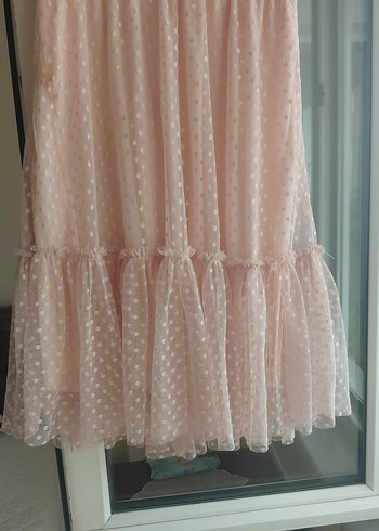 Pembe V Yaka Fırfırlı Midi Elbise - Görsel 3