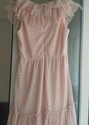 Pembe V Yaka Fırfırlı Midi Elbise - Görsel 6