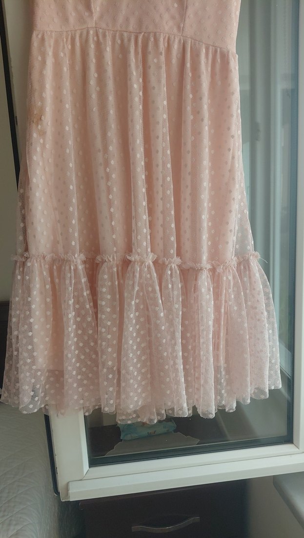 Pembe V Yaka Fırfırlı Midi Elbise - Görsel 3