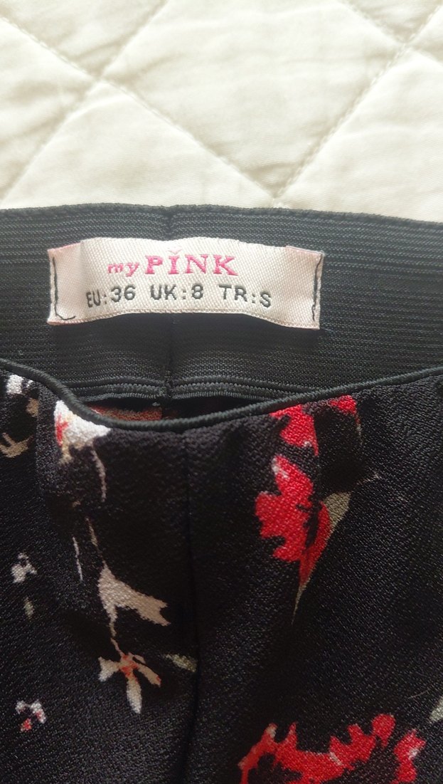 Çiçek Desenli Siyah Kadın Pantolon İspanyol paca - Görsel 3