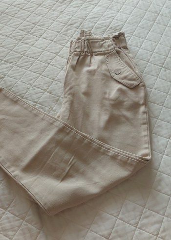 Düğmeli Bej Keten Kadın Pantolon havuc - Görsel 6