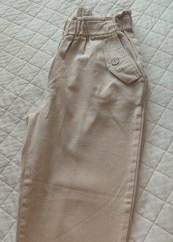 Düğmeli Bej Keten Kadın Pantolon havuc - Görsel 5