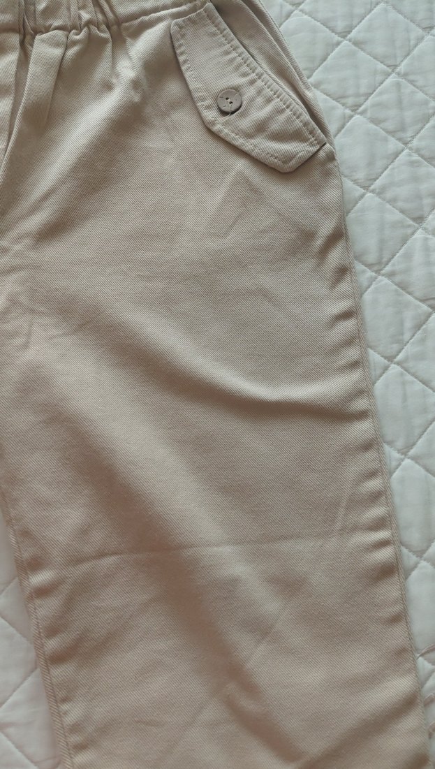 Düğmeli Bej Keten Kadın Pantolon havuc - Görsel 2