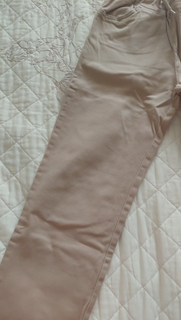 Bej erkek cocuk keten Bol Kesim Pantolon - Görsel 2