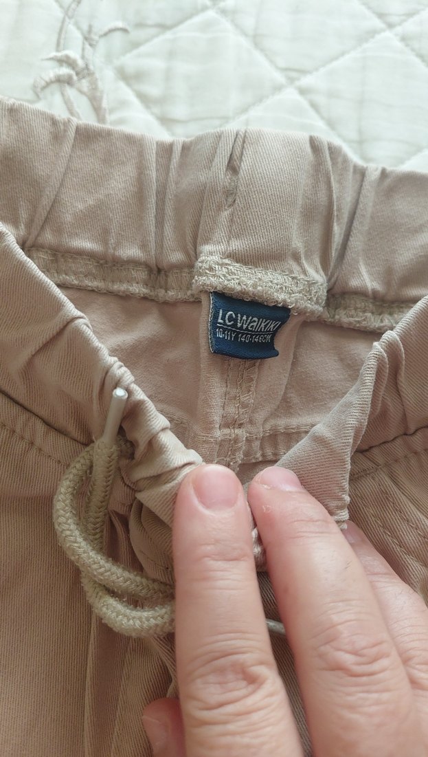 Bej erkek cocuk keten Bol Kesim Pantolon - Görsel 4