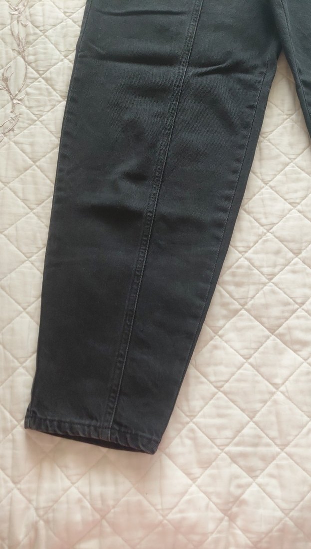 Siyah Loose Fit Midi Kadın Kot Pantolon - Görsel 4