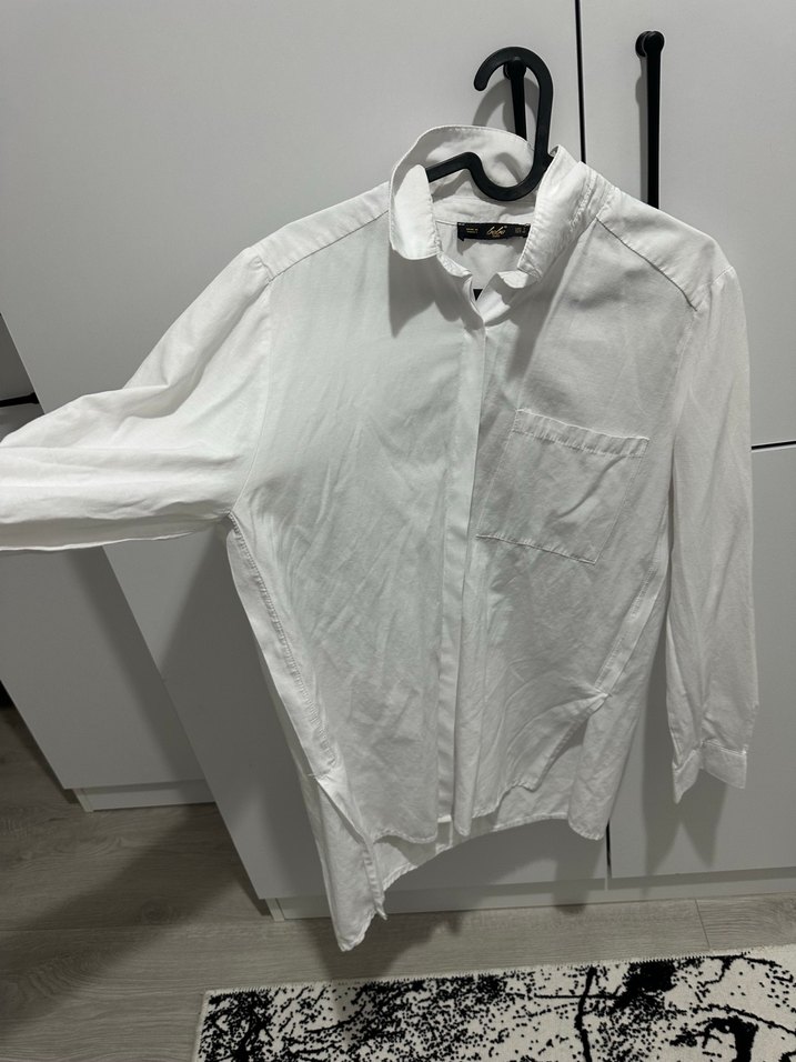 Beyaz Keten Gömlek, Uzun Kollu, Bol Kesim - Görsel 2