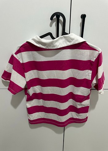 Pembe Çizgili Kısa Kollu Polo Yaka Tişört - Görsel 2