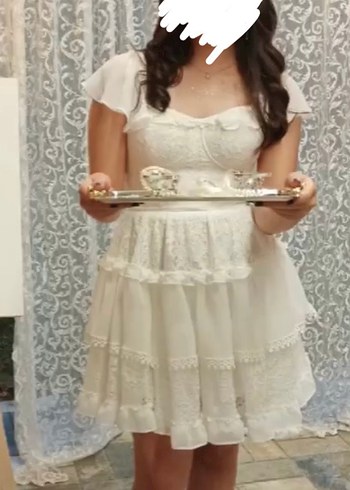 Koton Koton Beyaz Dantel Detaylı Bridal Partywear Elbise