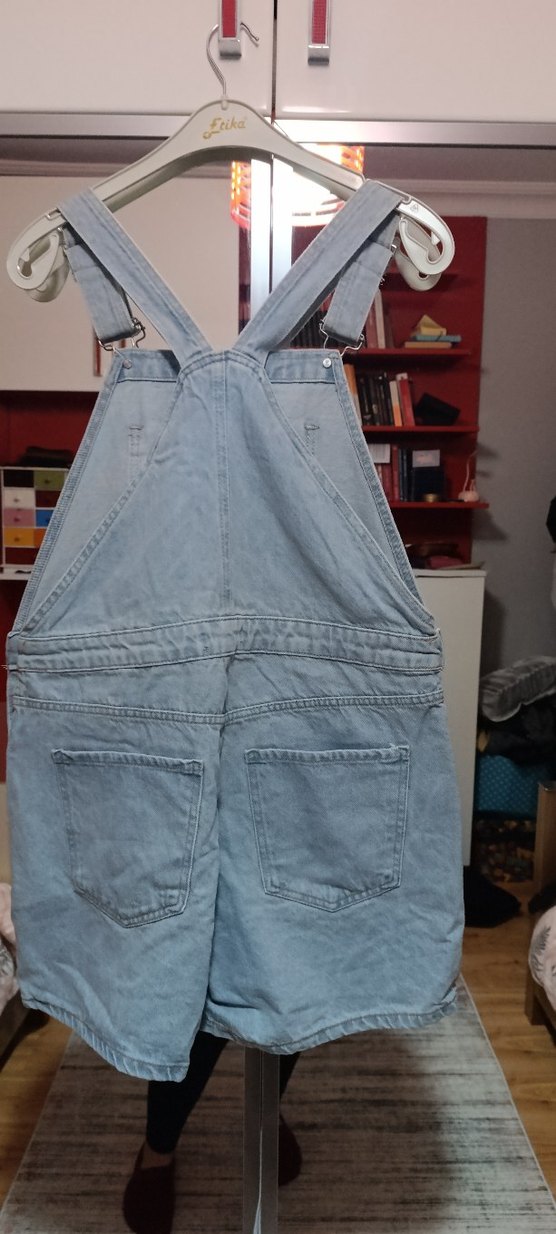 Kadın Kot Şort Tulum, Rahat Kesim, Askılı - Görsel 4