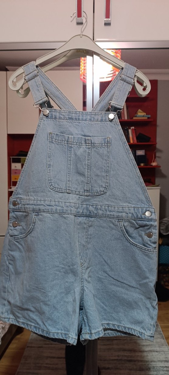 Kadın Kot Şort Tulum, Rahat Kesim, Askılı - Görsel 2