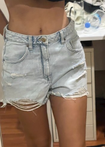 Kadın Açık Mavi Bol Kesim Denim Şort
