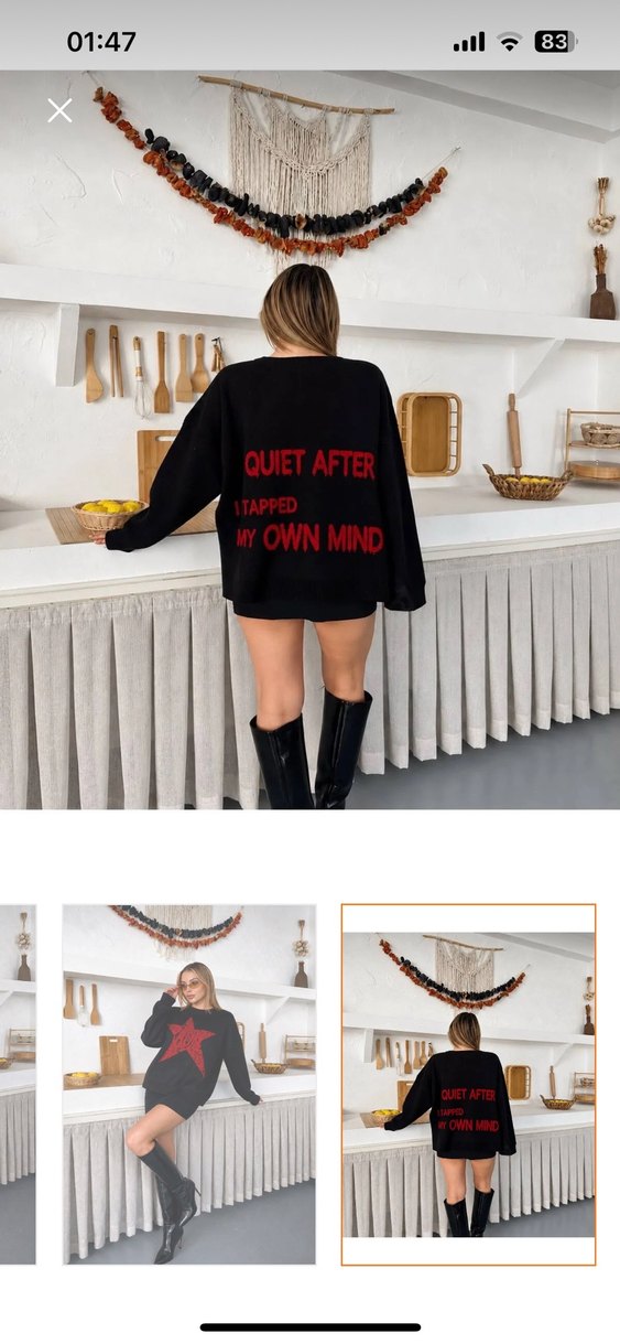 Kırmızı Yıldızlı Siyah Oversize Sweatshirt — görsel 2/3