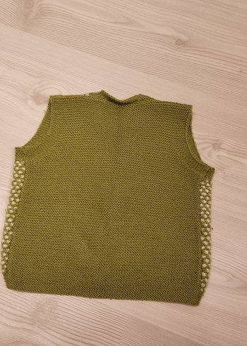 Kız Çocuk V Yaka Yeşil Örgü Yelek - Görsel 2