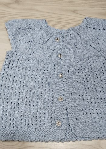 Kız Çocuk Mavi Örgü Yelek - Görsel 2