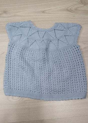 Kız Çocuk Mavi Örgü Yelek - Görsel 5