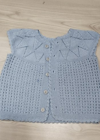 Kız Çocuk Mavi Örgü Yelek - Görsel 4