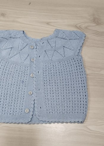 Kız Çocuk Mavi Örgü Yelek - Görsel 3