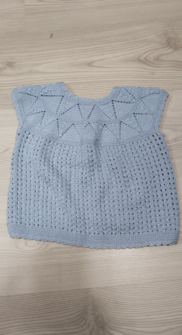 Kız Çocuk Mavi Örgü Yelek - Görsel 5