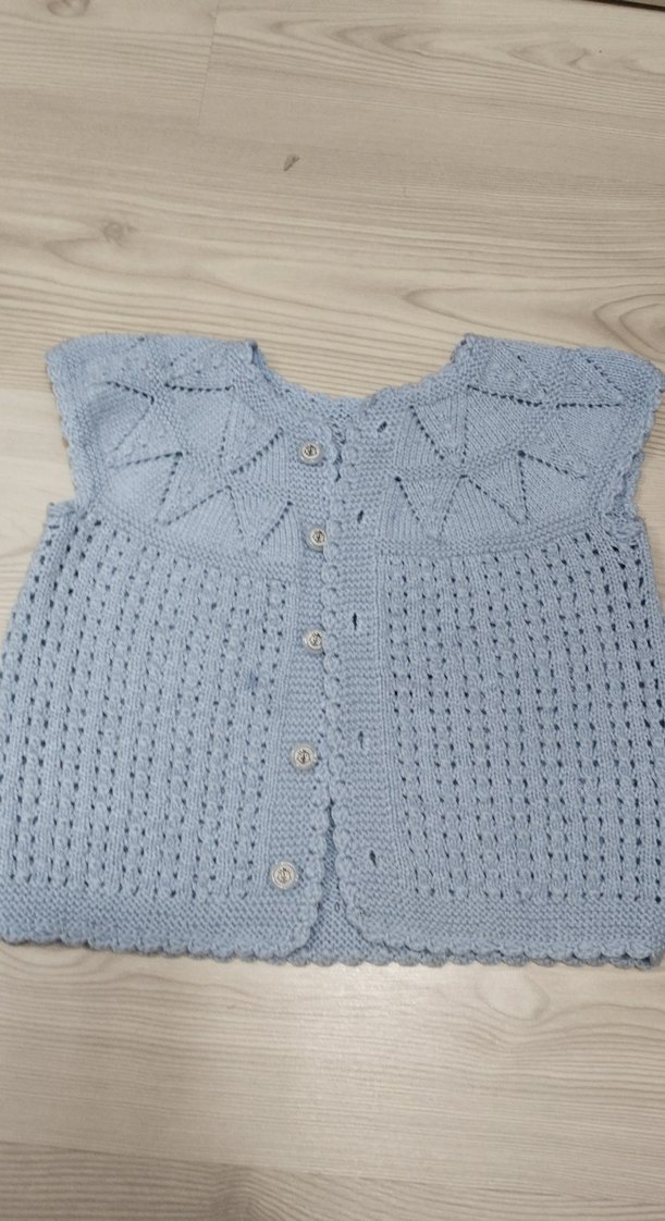 Kız Çocuk Mavi Örgü Yelek - Görsel 4