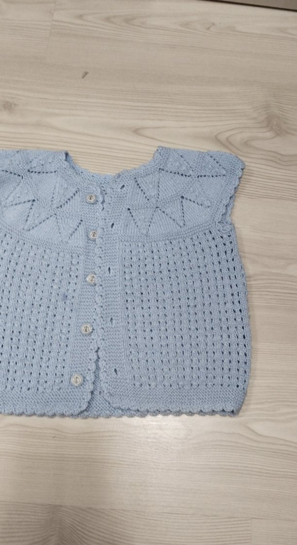 Kız Çocuk Mavi Örgü Yelek - Görsel 3