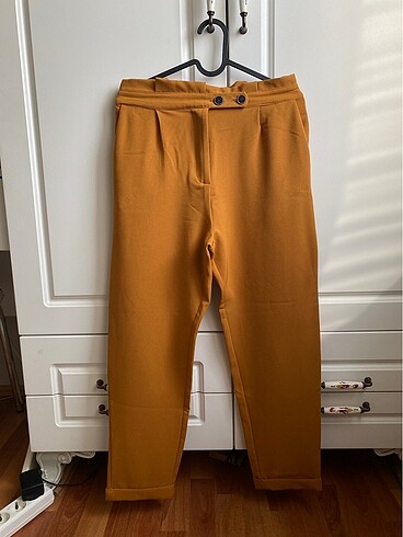 Pull&bear düz kesim cigarette hardal pantolon - Görsel 2