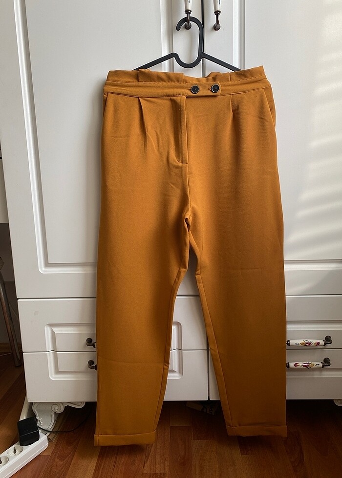 Pull&bear düz kesim cigarette hardal pantolon - Görsel 2