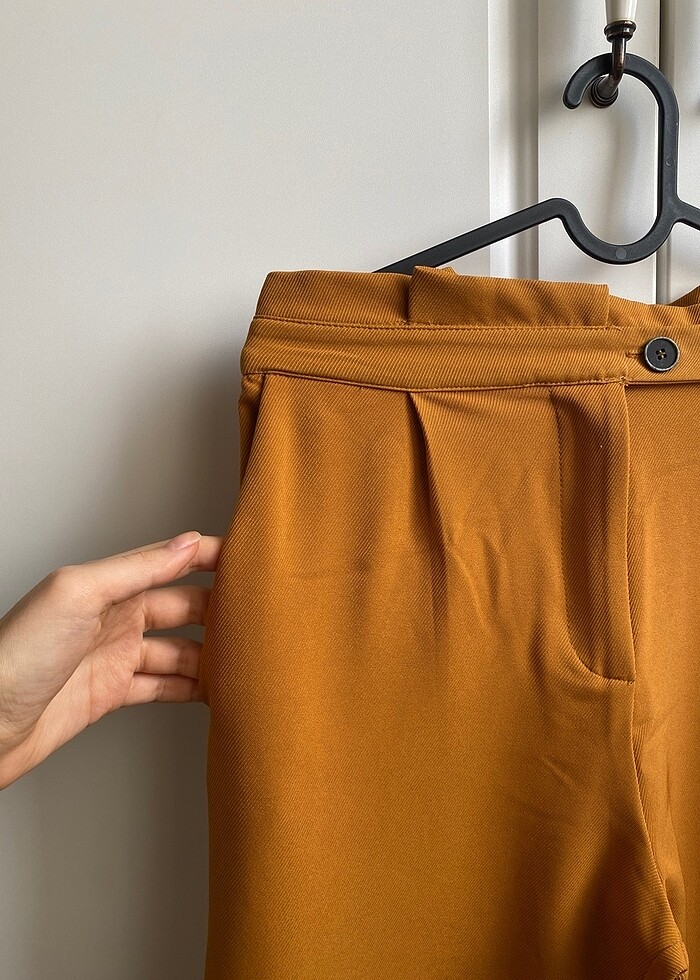 Pull&bear düz kesim cigarette hardal pantolon - Görsel 3